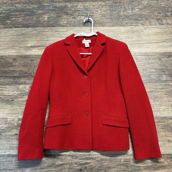 Ann Taylor Red Blazer Textured Wool Blend Womens 8 - Picture 1 of 9